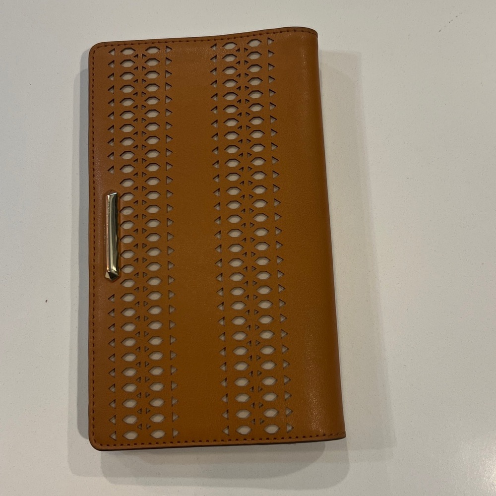 Stella & Dot Tan Laser-Cut Leather Clutch